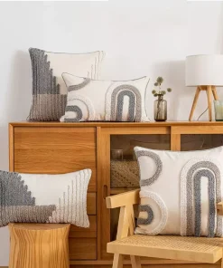 Housse de coussin Boho en coton gris nature