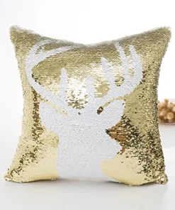 Housse de coussin motifs de noël et paillette doré 40x40cm