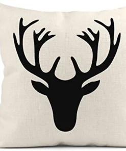 Housse de coussin scandinave cerf noir sur fond blanc