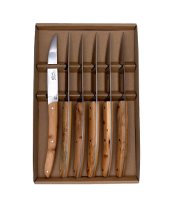 Coffret de 6 Couteaux Le Thiers® lame lisse et manches en bois de genévrier- BJB