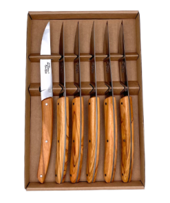 Coffret de 6 Couteaux Le Thiers® lame lisse et manches en bois d’olivier – BJB