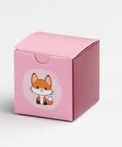 Contenant à dragées Renard Rose – Cube – Lot de 10